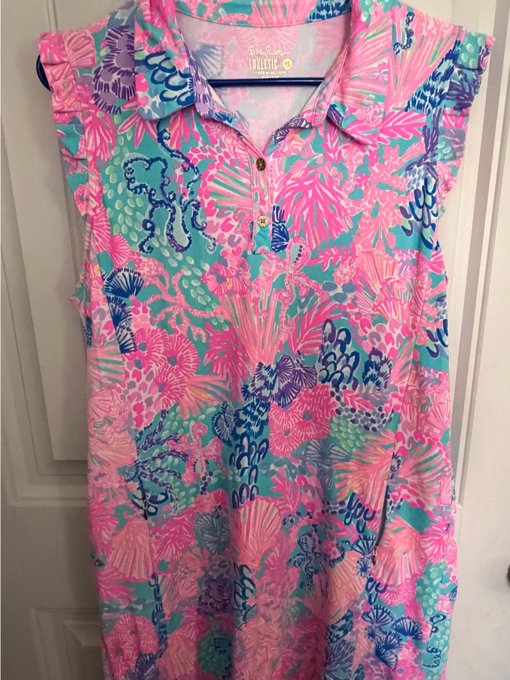Lilly Pulitzer Pink Turquoise Purple Floral Sleeveless Polo Dress